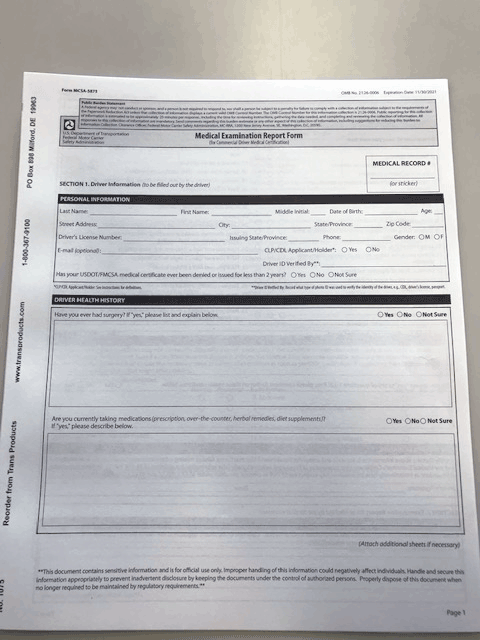 Medical Examination Report Form No. 1075