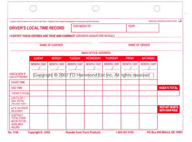 Loose Leaf Local Time Record – No. 1158