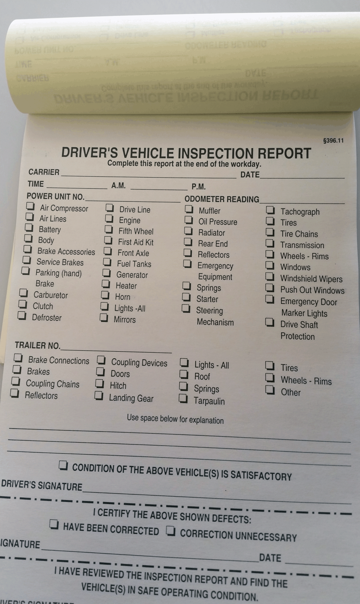 Vehicle Inspection Report - NCR (No Carbon Required)