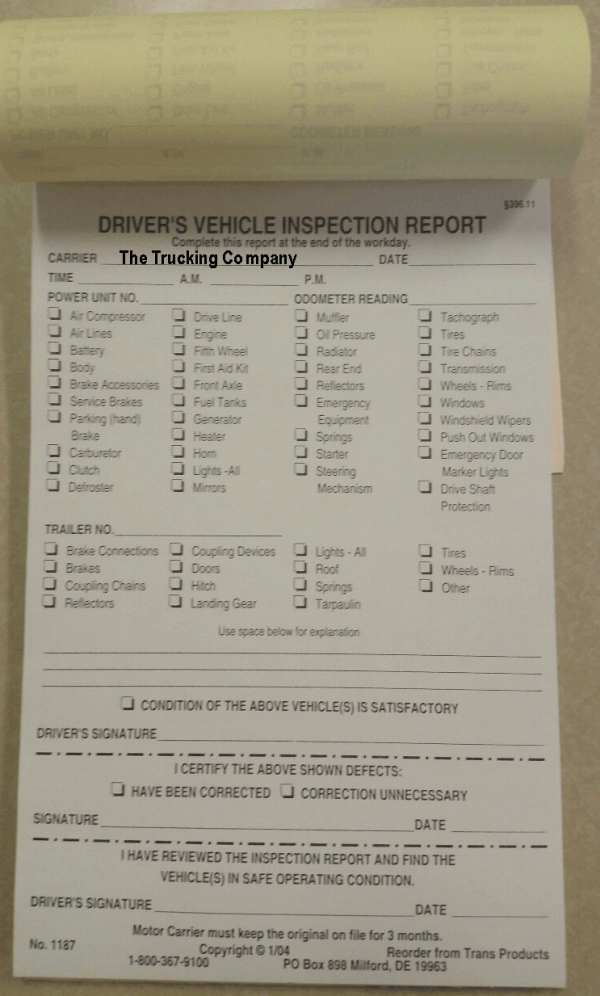 Imprinted Driver's Daily Inspection Report Book - No. 1187B