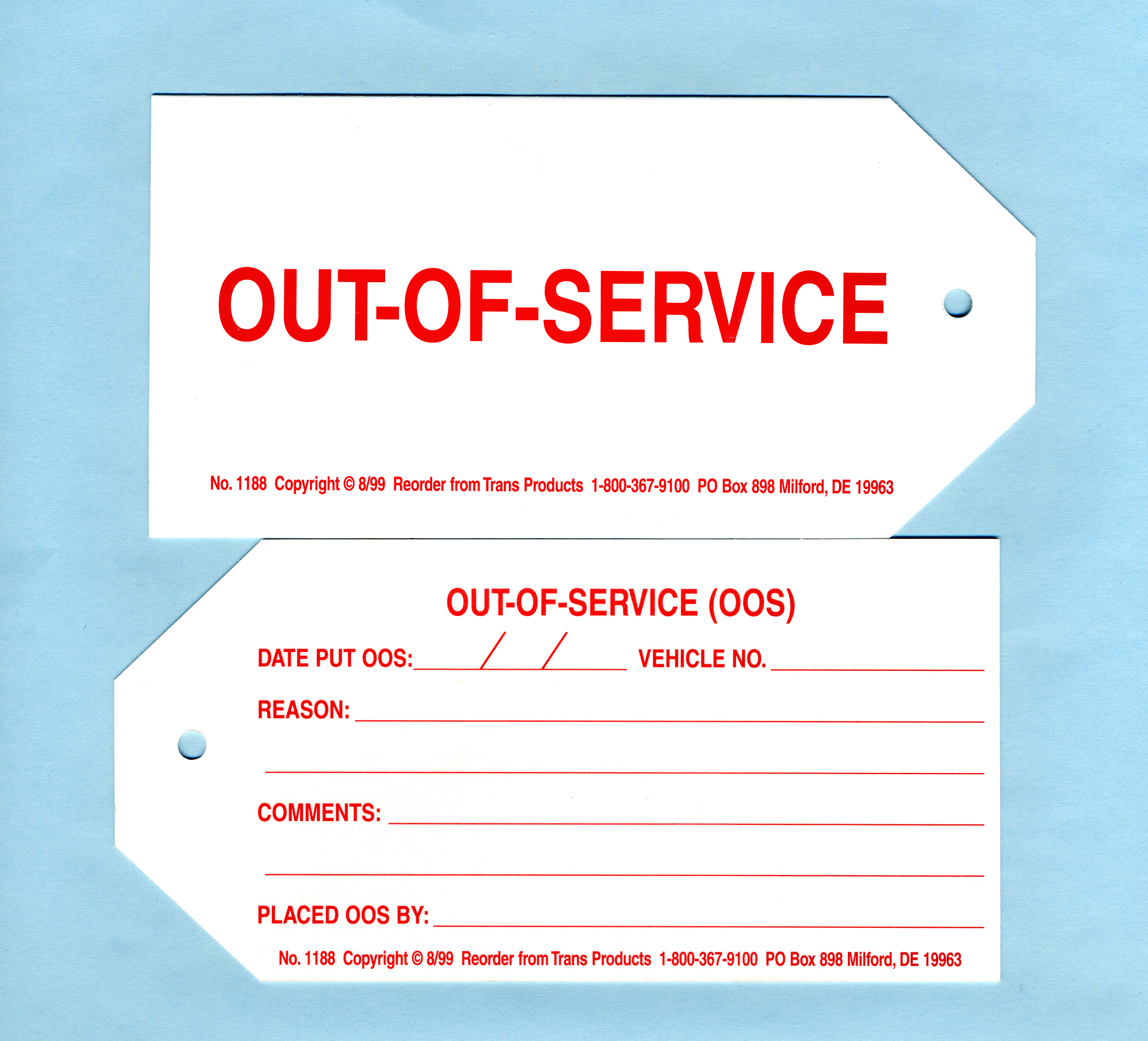 Out of Service (OOS) Tags – No. 1188