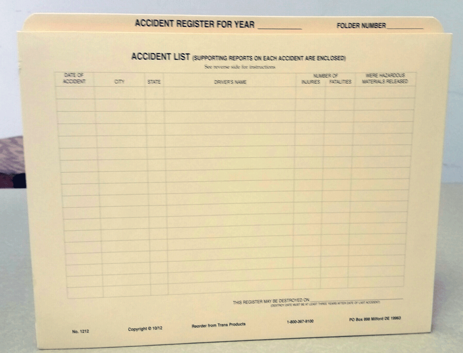 Accident Register Folder – No. 1212-FOLD