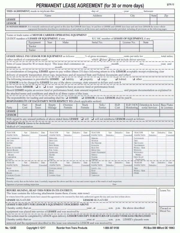 Downloadable Permanent Lease Agreement - No. 1243D