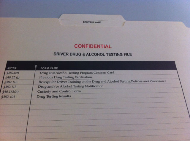 Confidential Driver Drug & Alcohol Testing File – Folder Only – No. 1741