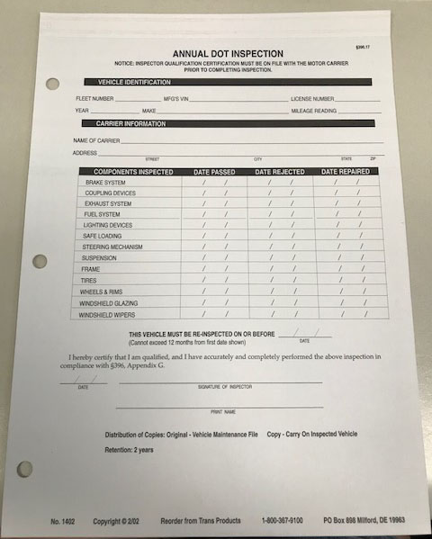 Annual DOT Inspection No.1402