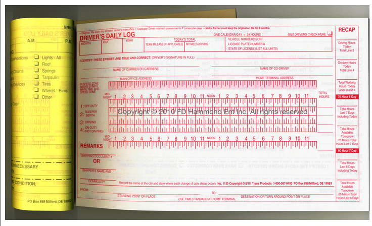 Driver’s Daily Log Book Carbon-furnished with inspection report – Duplicate Copy – No. 1130