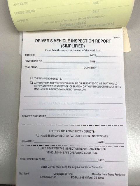 Driver's Vehicle Inspection Report No. 1160