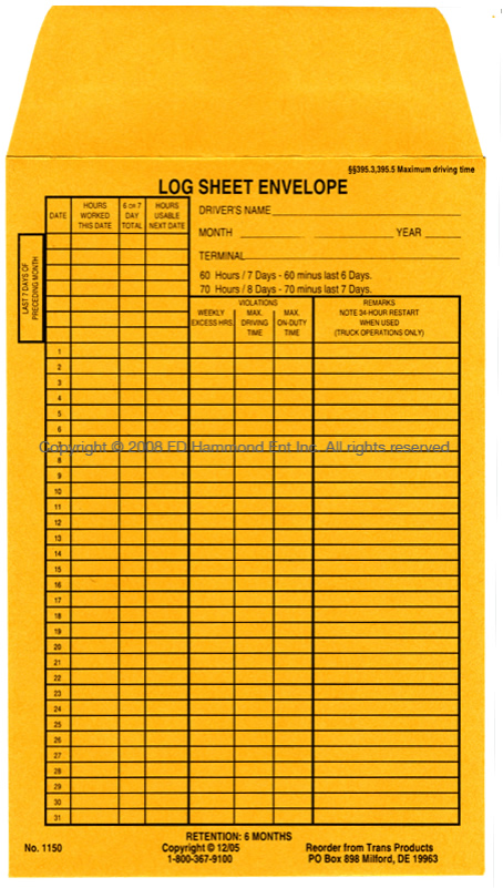 Envelopes for Log Sheets – 1150