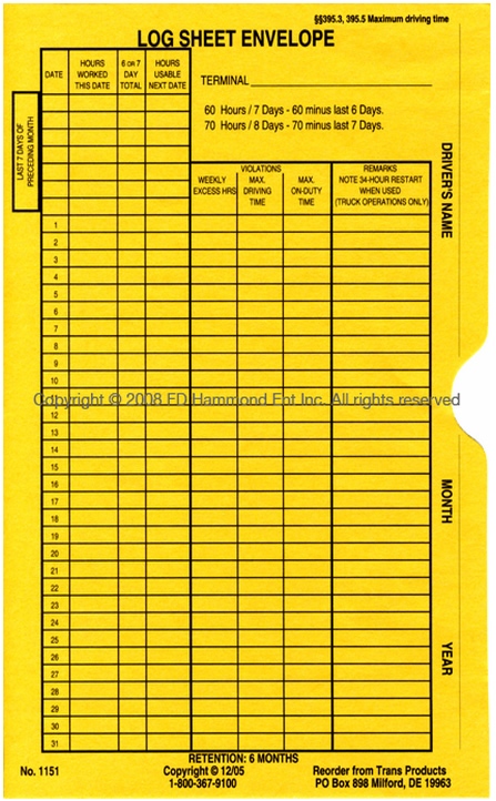 Envelopes for Log Sheets – 1151