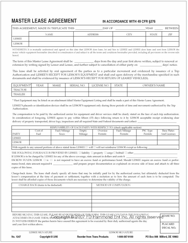 Master Lease Agreement-front side