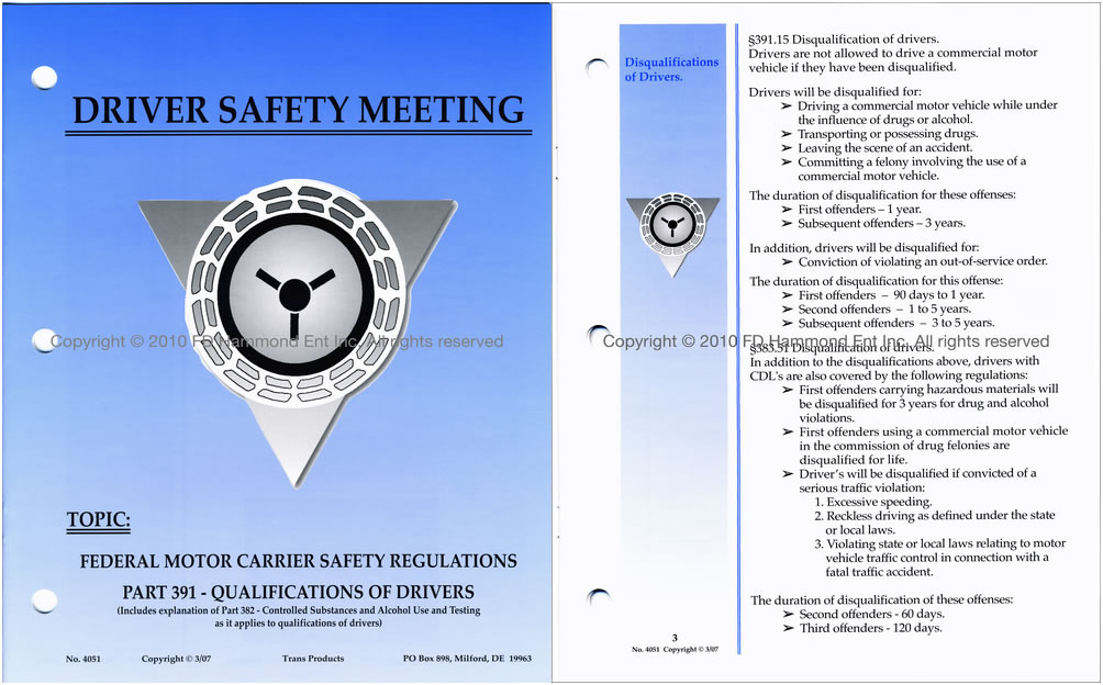 Driver Safety Meeting System – No. 4051 Qualifications of Drivers