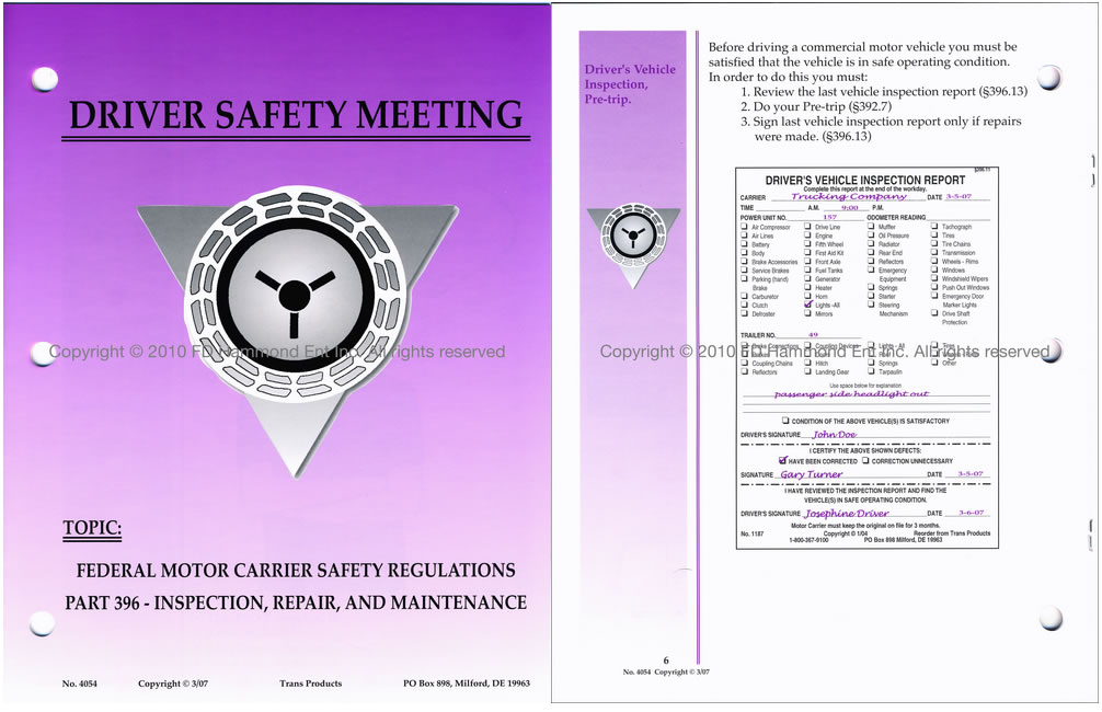 Driver Safety Meeting System – No. 4054 Inspection, Repair, and Maintenance