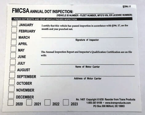 Punch Out Annual Inspection Report Decal – No. 1407