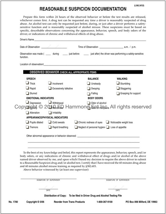 Reasonable Suspicion Documentation