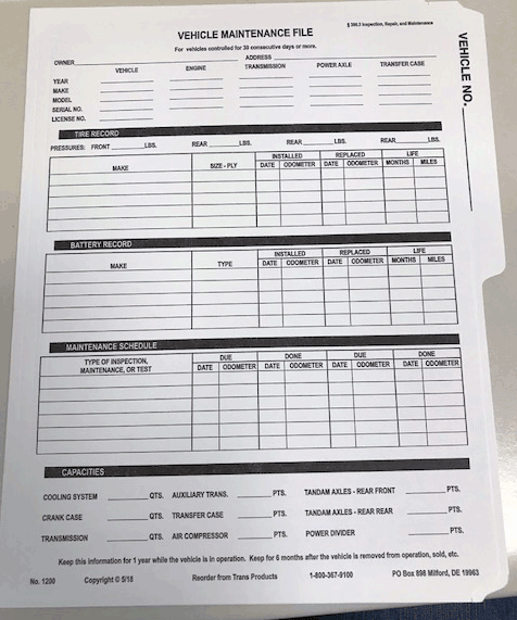 Stock-No.-1200 Vehicle Maintenance File Folder